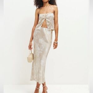 Reformation Beba Silk Two Piece top and skirt